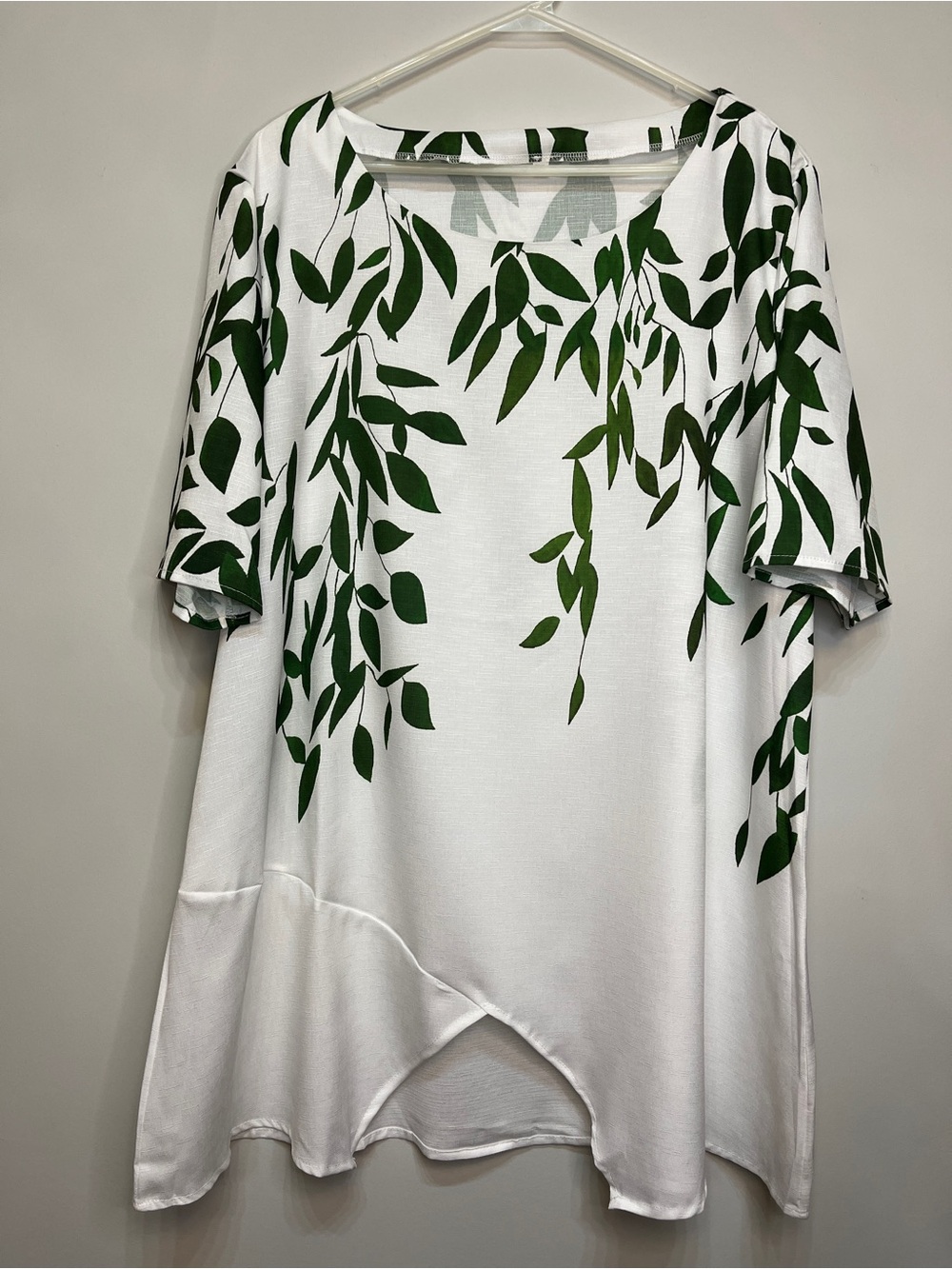 Summer White Tunic Top with Green Leaf Print - Picture 11 of 11